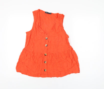 Marks & Spencer Womens Red Viscose Basic Button-Up Size 12 V-Neck
