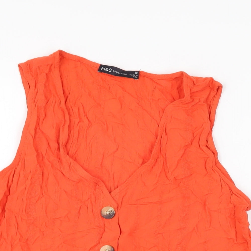 Marks and Spencer Womens Red Viscose Basic Button-Up Size 12 V-Neck