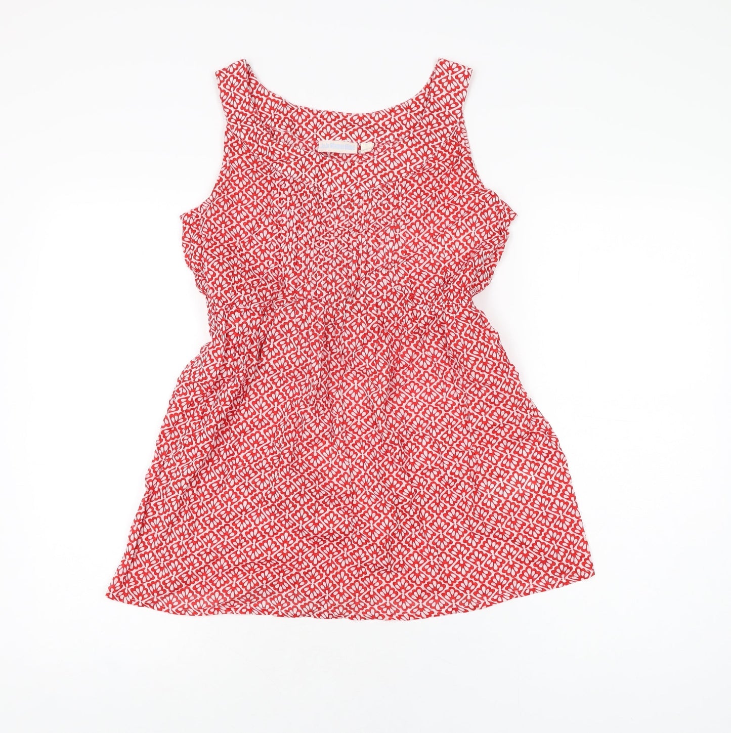 JoJo Maman Bébé Womens Red Geometric Cotton Basic T-Shirt Size S Round Neck