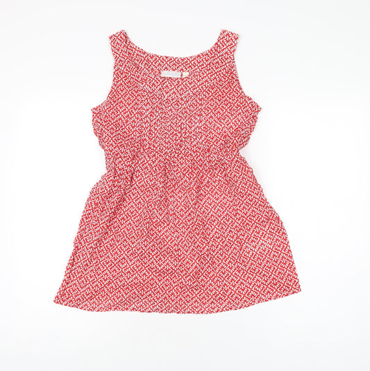 JoJo Maman Bébé Womens Red Geometric Cotton Basic T-Shirt Size S Round Neck