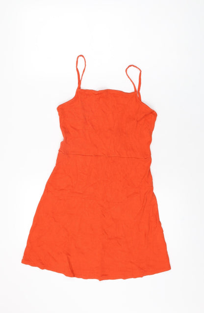 Additional front view of ASOS women’s orange modal mini, size UK 10, square neck pullover