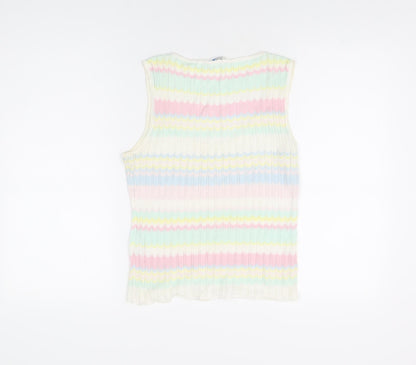 ESCADA Womens Multicoloured Geometric Viscose Basic T-Shirt Size S Scoop Neck