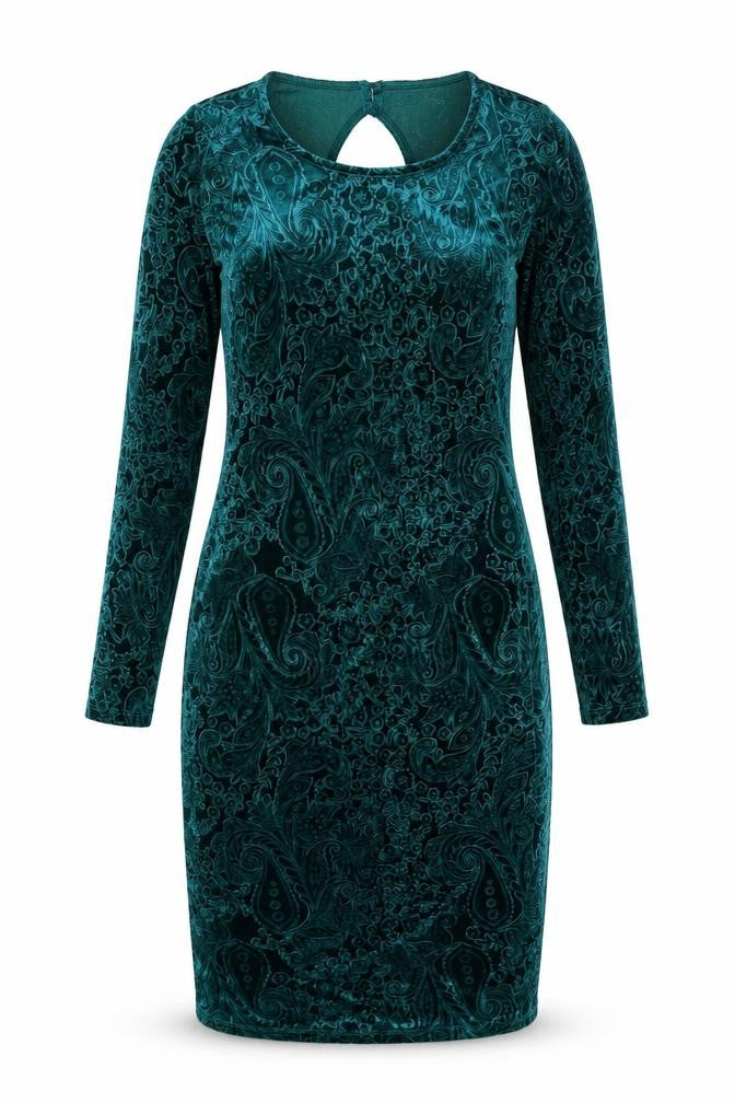 Miss Selfridge Womens Green Geometric Polyester Bodycon Size 8 Round Neck Button