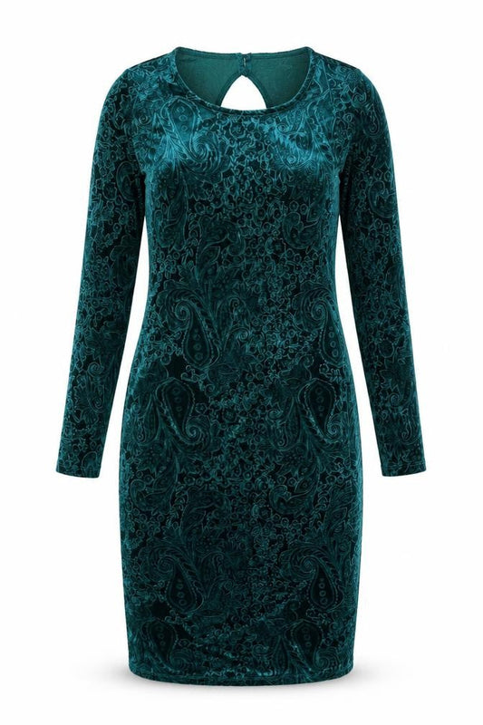 Miss Selfridge Womens Green Geometric Polyester Bodycon Size 8 Round Neck Button