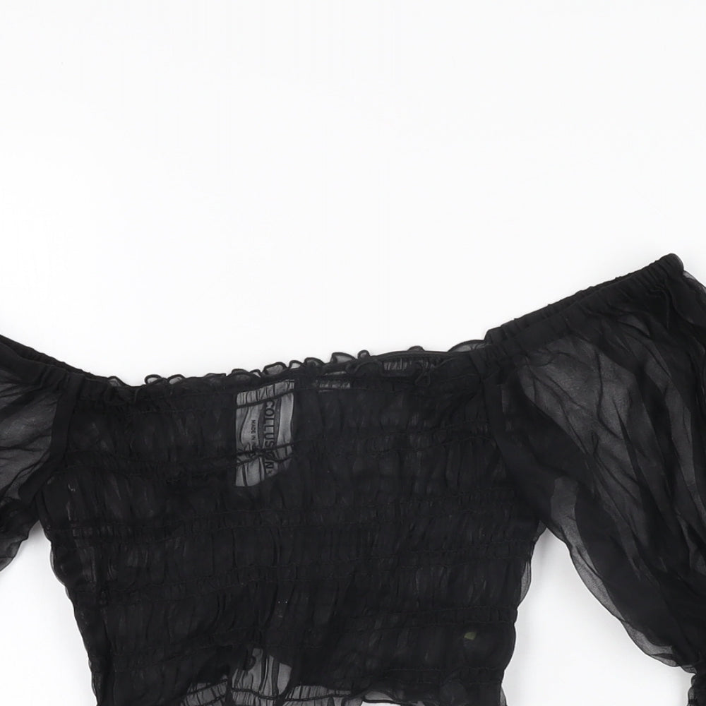 ASOS Womens Black Nylon Cropped T-Shirt Size 8 Square Neck