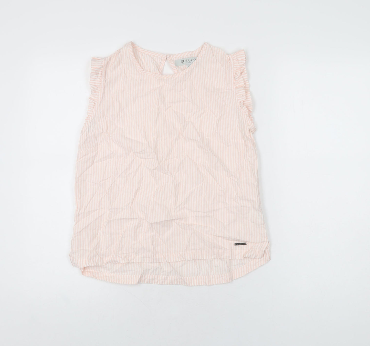 Quba & Co Womens Pink Striped Cotton Basic T-Shirt Size 10 Round Neck
