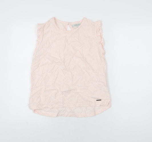 Quba & Co Womens Pink Striped Cotton Basic T-Shirt Size 10 Round Neck