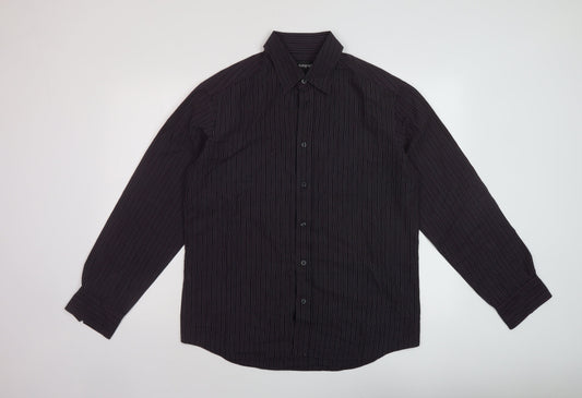 Autograph Mens Purple Striped Polyester Button-Up Size M Collared Button