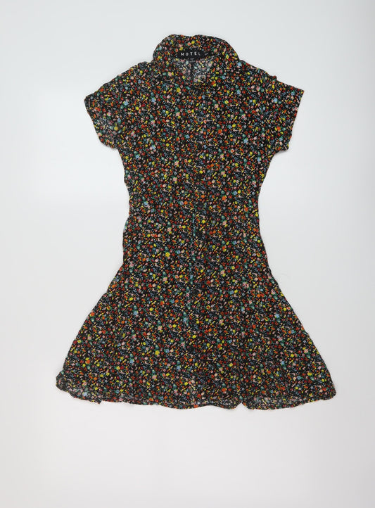 Moptel Womens Multicoloured Floral Viscose A-Line Size 2XS Collared Button