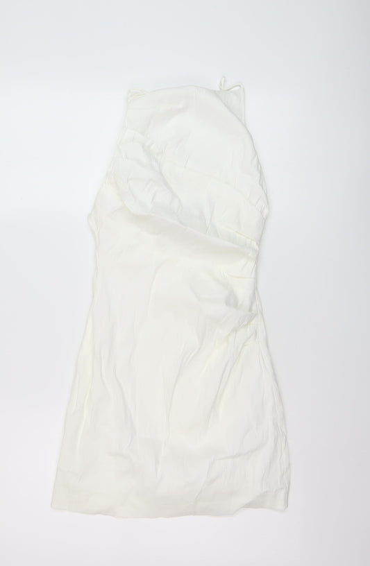 Zara Womens Ivory Linen Mini Size S Square Neck Zip