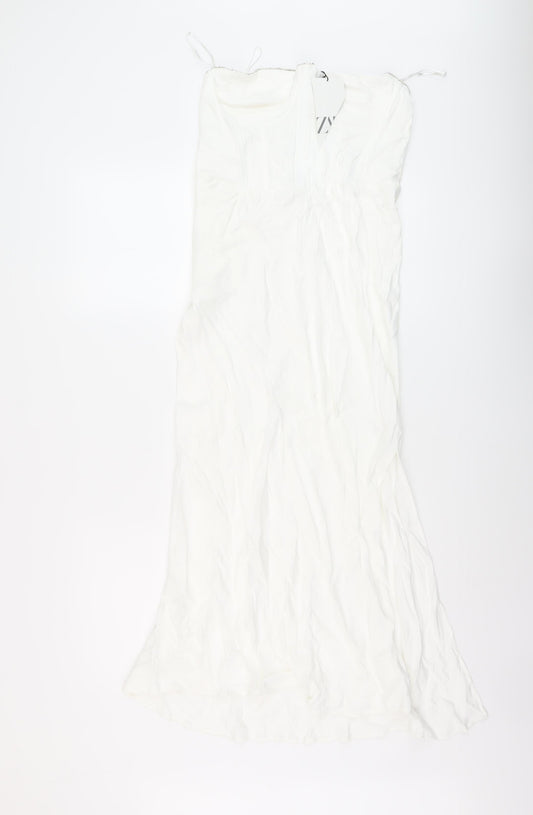 Zara Womens White Viscose A-Line Size M Off the Shoulder Zip