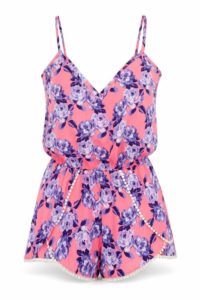 New Look Womens Pink Floral Polyester Playsuit One-Piece Size M Pullover