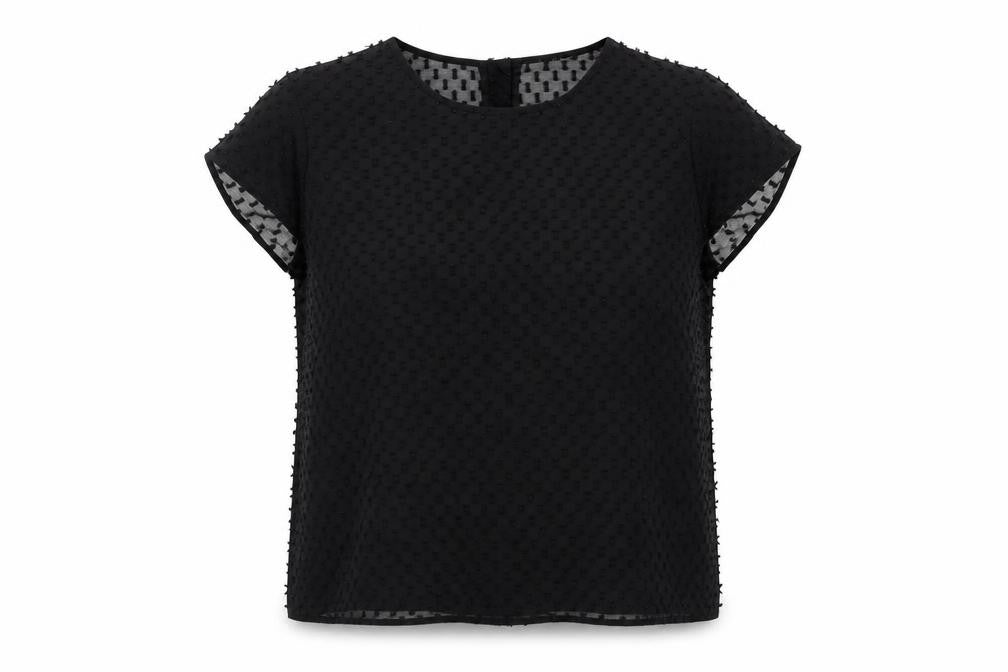 Luxe Womens Black Polyester Basic Blouse Size 14 Round Neck