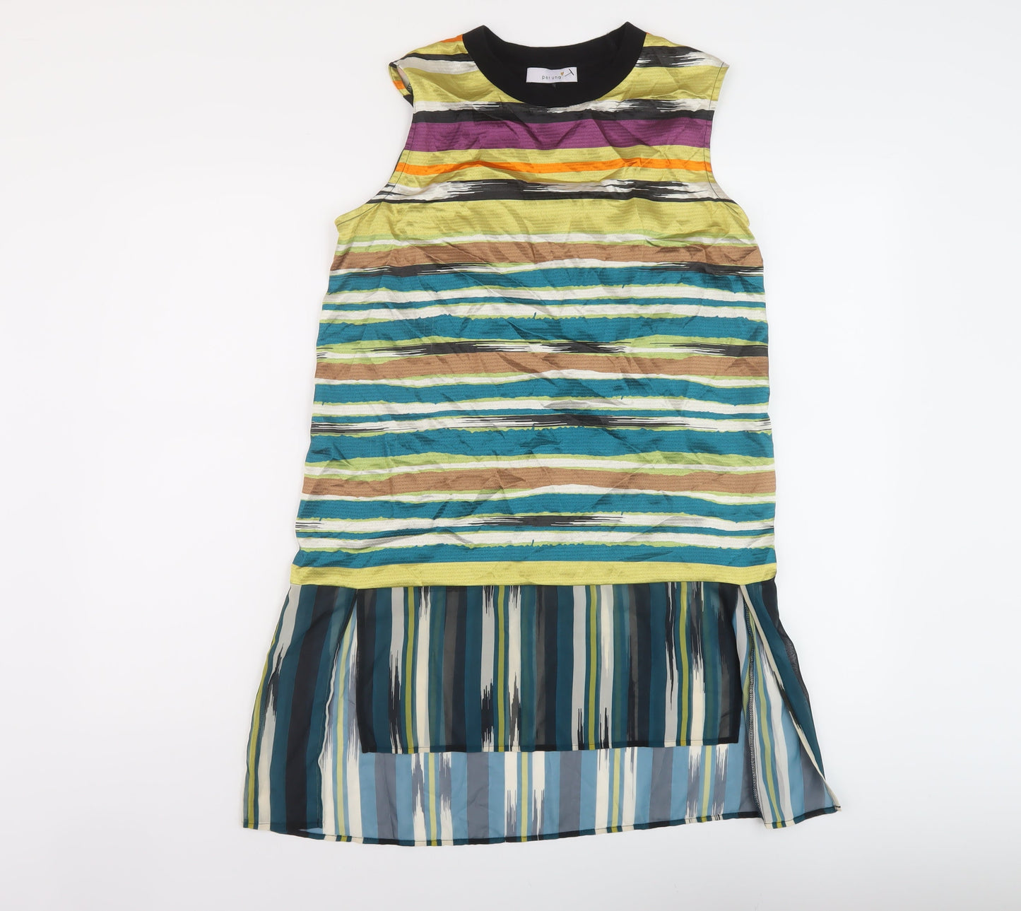 Per Una Womens Multicoloured Striped Viscose Tunic Tank Size 10 Crew Neck