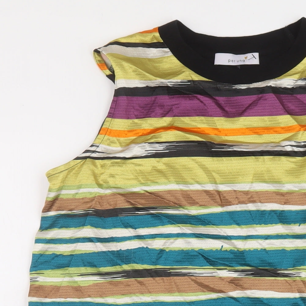 Per Una Womens Multicoloured Striped Viscose Tunic Tank Size 10 Crew Neck