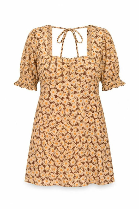 Mango Womens Beige Geometric Viscose A-Line Size L Square Neck Tie