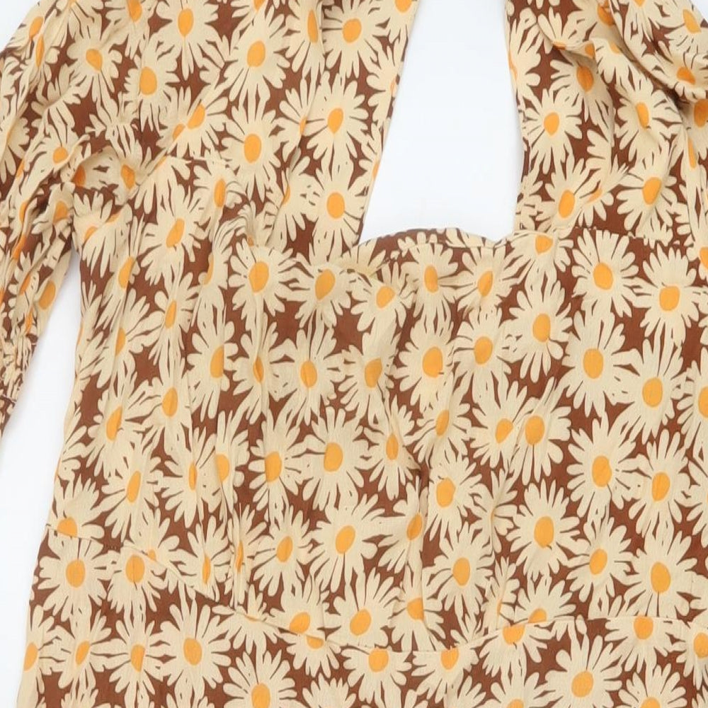 Mango Womens Beige Geometric Viscose A-Line Size L Square Neck Tie