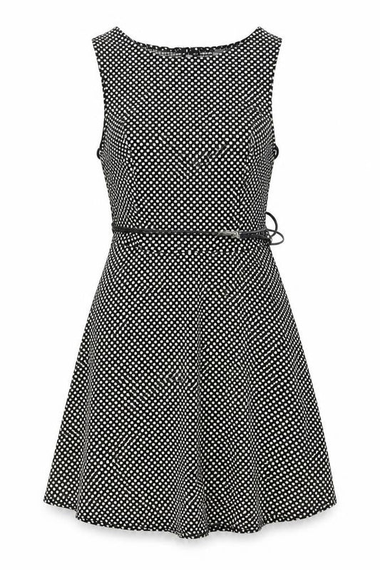 New Look Womens Black Geometric Polyester A-Line Size 8 Round Neck Button