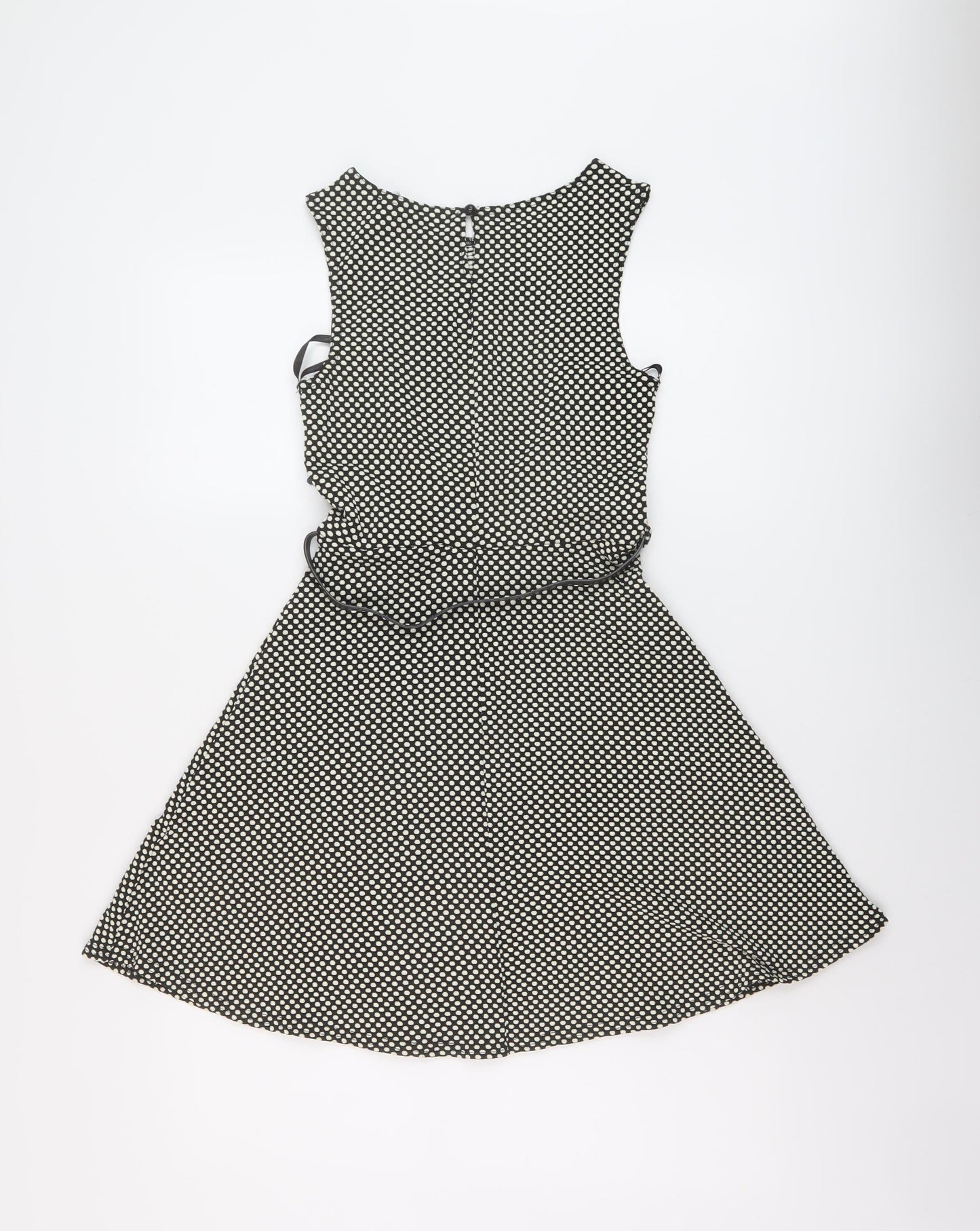 New Look Womens Black Geometric Polyester A-Line Size 8 Round Neck Button