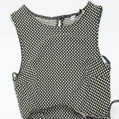 New Look Womens Black Geometric Polyester A-Line Size 8 Round Neck Button