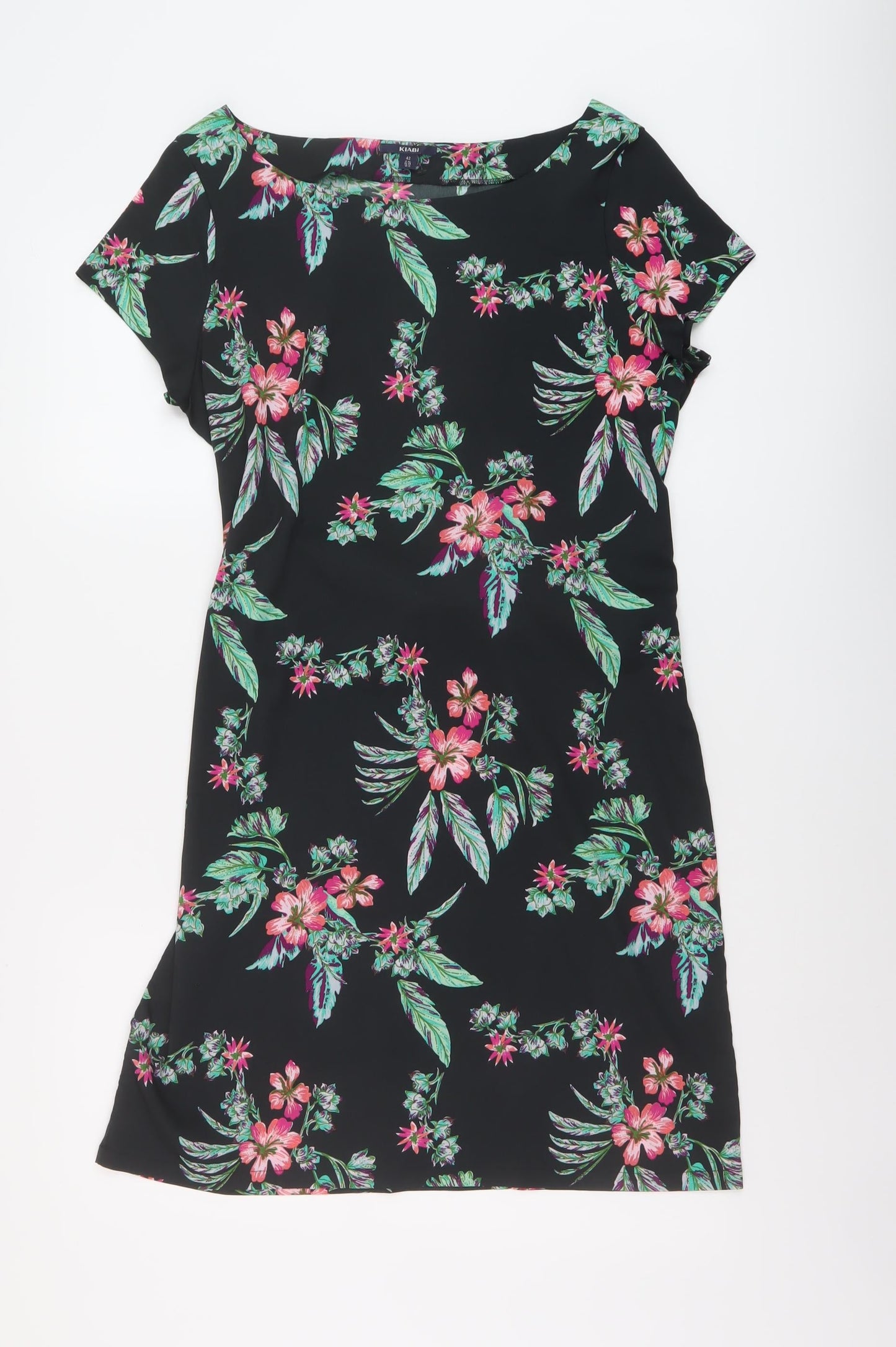 Kiabi Womens Black Floral Polyester A-Line Size 14 Round Neck Pullover