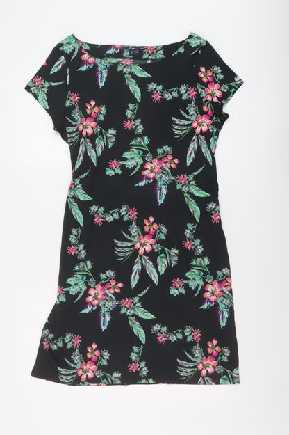 Kiabi Womens Black Floral Polyester A-Line Size 14 Round Neck Pullover