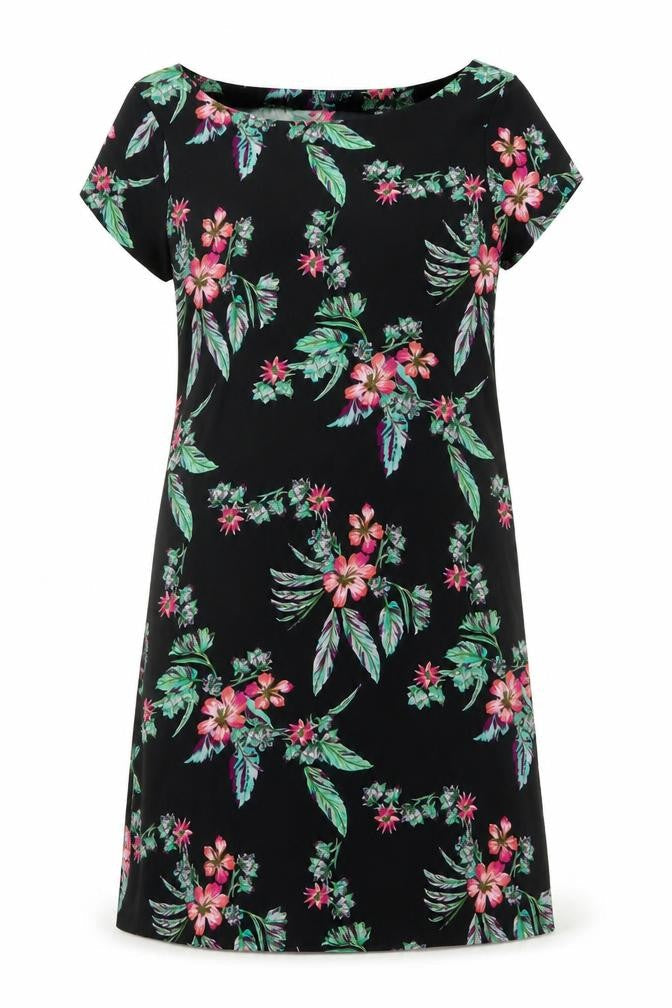 Kiabi Womens Black Floral Polyester A-Line Size 14 Round Neck Pullover