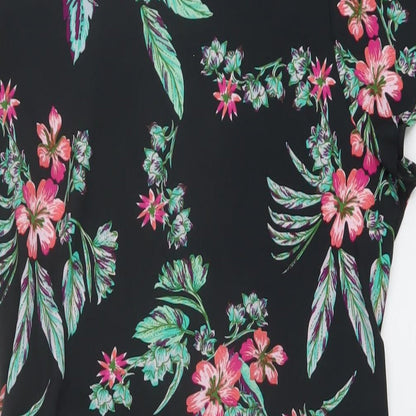 Kiabi Womens Black Floral Polyester A-Line Size 14 Round Neck Pullover