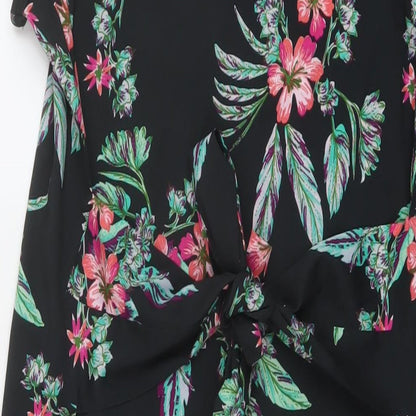 Kiabi Womens Black Floral Polyester A-Line Size 14 Round Neck Pullover