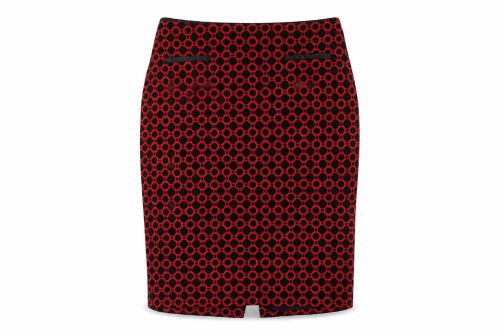 Marks & Spencer Womens Red Geometric Cotton Straight & Pencil Skirt Size 10 Zip