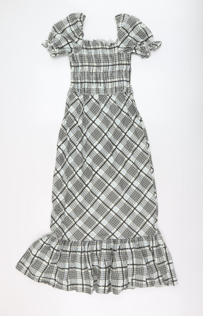Topshop Womens Multicoloured Plaid Cotton A-Line Size 6 Square Neck Pullover