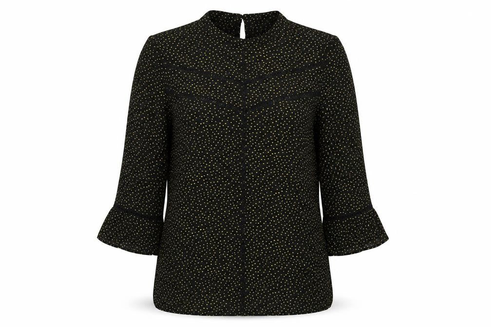 Oasis Womens Black Polka Dot Viscose Basic Blouse Size 10 Mock Neck