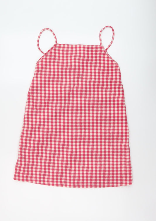 Zara Womens Pink Check Cotton Mini Size M Square Neck Pullover