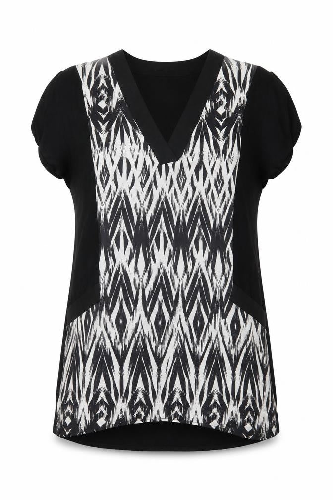 Wallis Womens Black Geometric Viscose Tunic Blouse Size S V-Neck