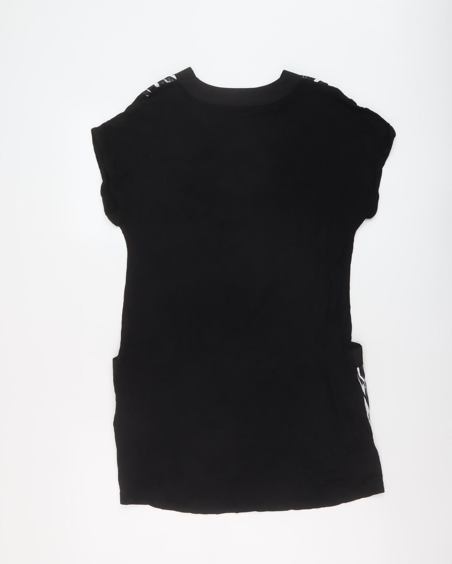 Wallis Womens Black Geometric Viscose Tunic Blouse Size S V-Neck