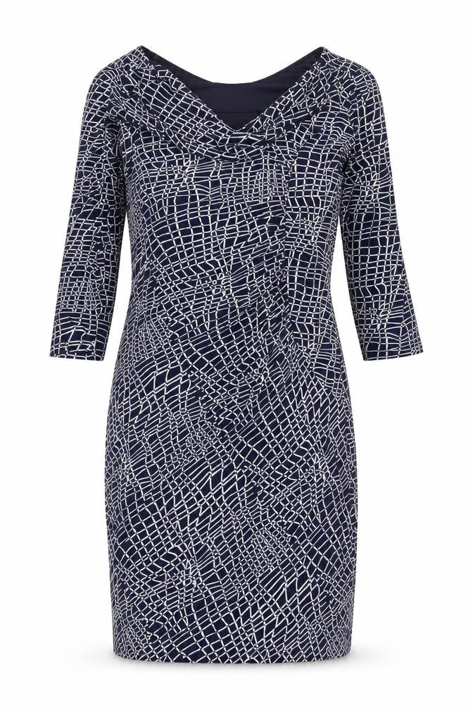 Linea Womens Blue Geometric Polyester Pencil Dress Size 12 Collared Pullover