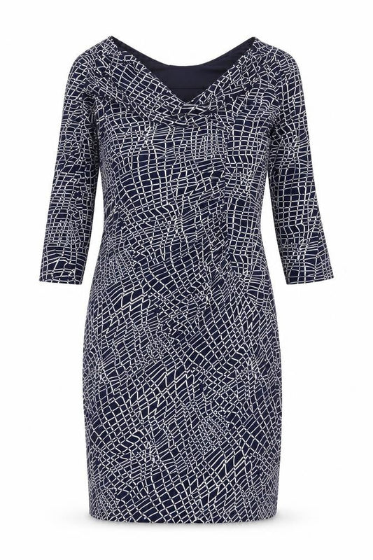 Linea Womens Blue Geometric Polyester Pencil Dress Size 12 Collared Pullover