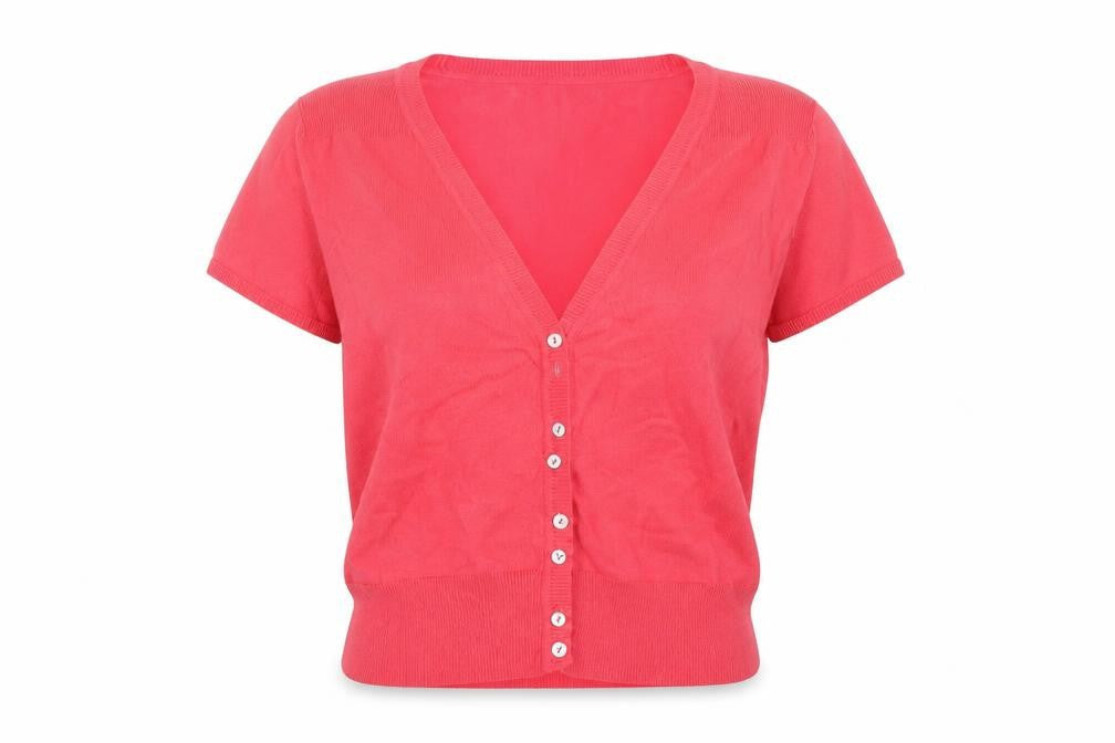 M&Co Womens Pink V-Neck Cotton Shrug Jumper Size L