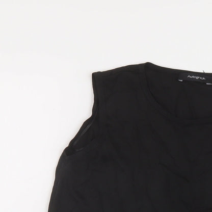 Close-up detail of Autograph women’s black viscose basic tank, size UK 10, round neck