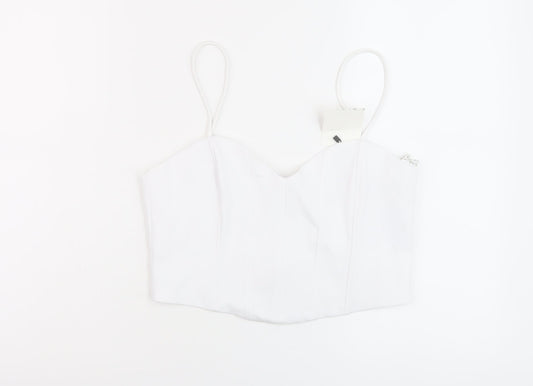 Zara Womens White Cotton Cropped Tank Size M Sweetheart