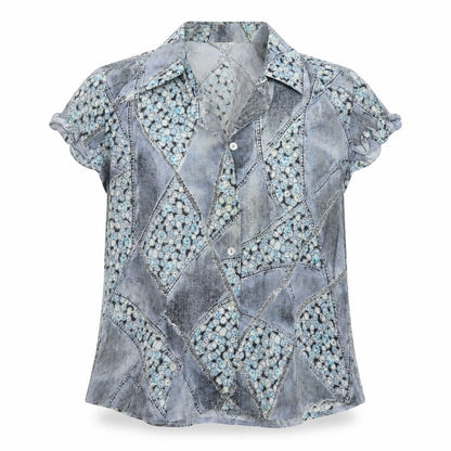 Steilmann Womens Blue Geometric Polyester Basic Blouse Size 16 Collared