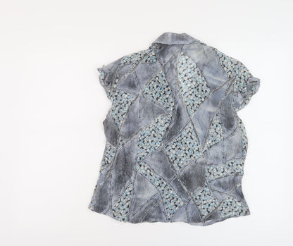 Steilmann Womens Blue Geometric Polyester Basic Blouse Size 16 Collared