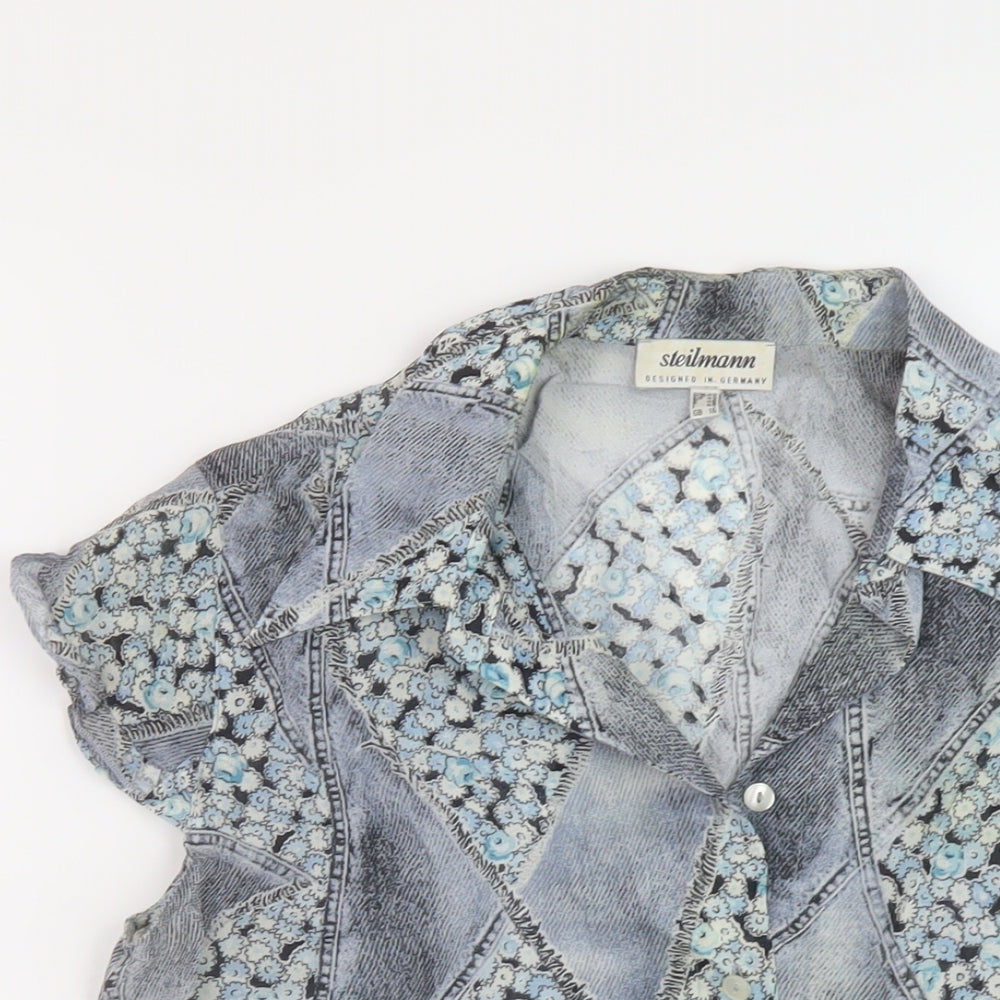 Steilmann Womens Blue Geometric Polyester Basic Blouse Size 16 Collared