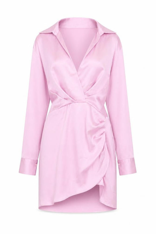Zara Womens Pink Polyester Shirt Dress Size S V-Neck Zip