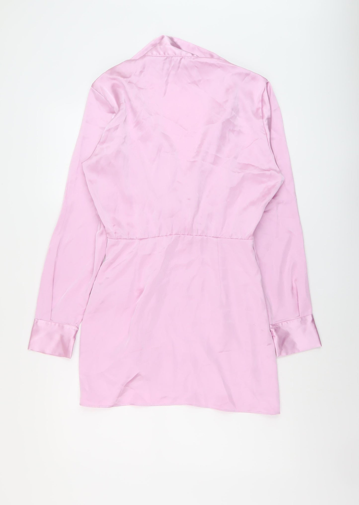 Zara Womens Pink Polyester Shirt Dress Size S V-Neck Zip