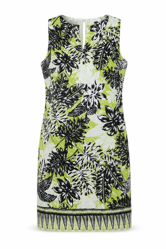 Wallis Womens Green Geometric Viscose Tank Dress Size 14 V-Neck Button