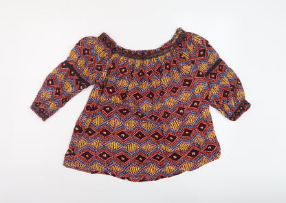 Marks & Spencer Womens Multicoloured Geometric Viscose Basic Blouse Size 10 Round Neck