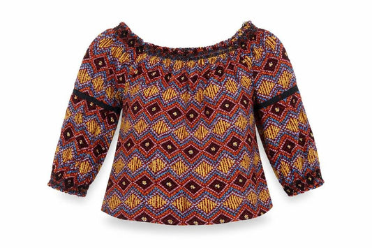 Marks and Spencer Womens Multicoloured Geometric Viscose Basic Blouse Size 10 Round Neck