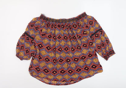 Marks & Spencer Womens Multicoloured Geometric Viscose Basic Blouse Size 10 Round Neck