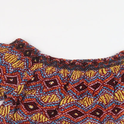 Marks & Spencer Womens Multicoloured Geometric Viscose Basic Blouse Size 10 Round Neck